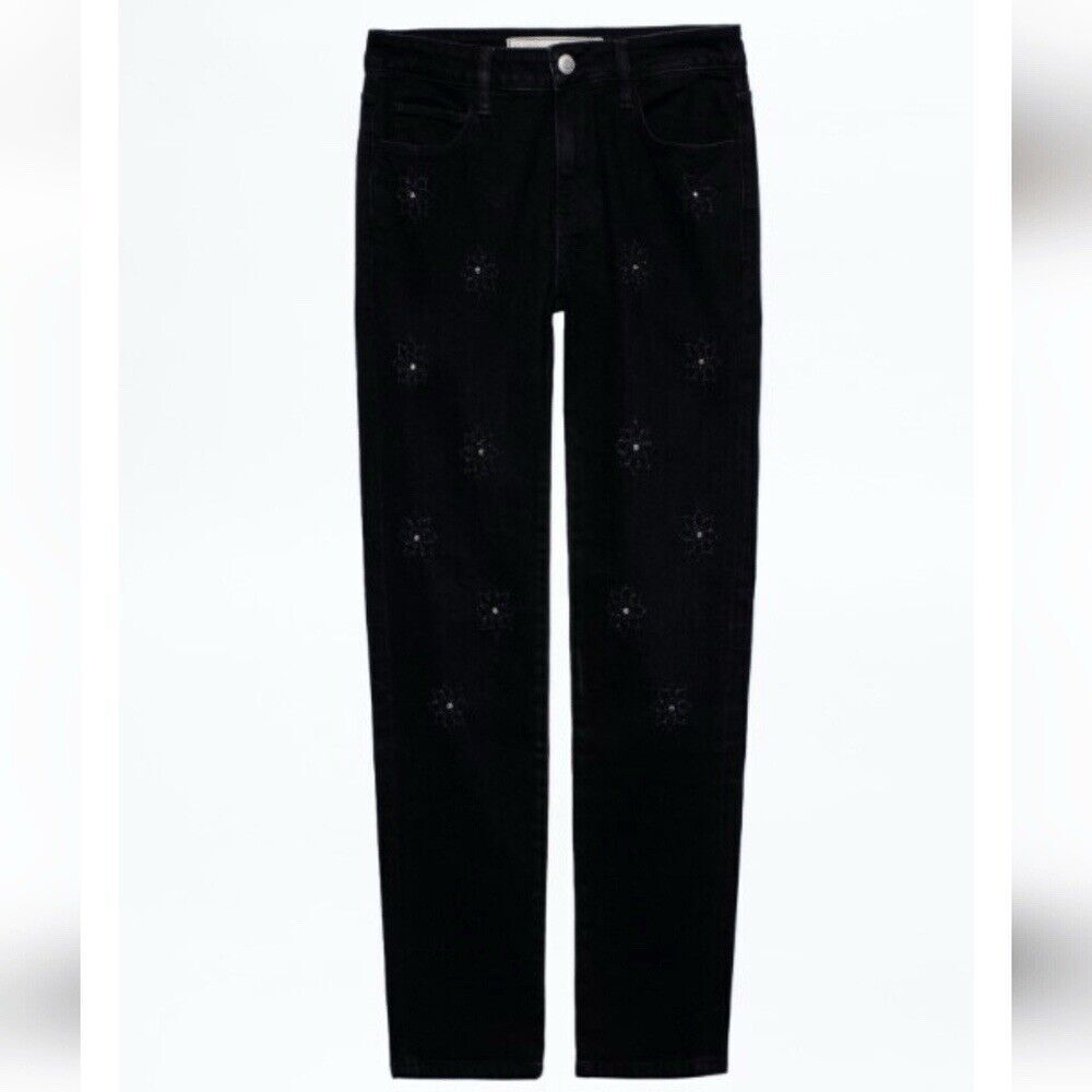 Brockenbow Zadig Voltaire Ritz Jeans Embellished Floral Black Distressed Size 26